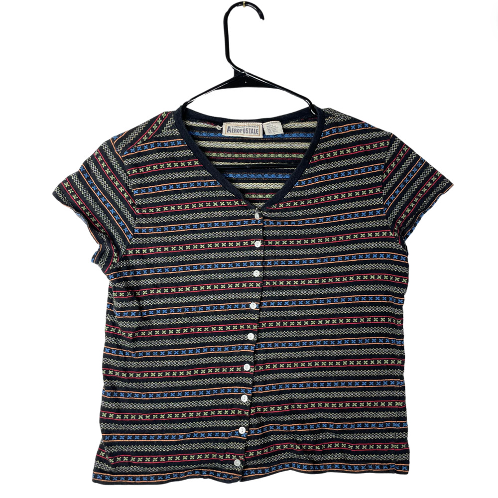 Aeropostale Women's Striped Button-Up Top - Multicolor